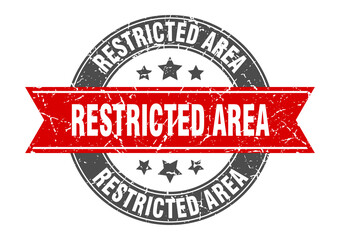 restricted area round stamp with ribbon. label sign