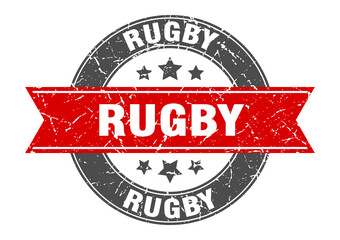 rugby round stamp with ribbon. label sign