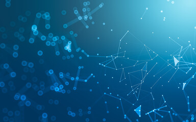 Abstract background. Molecules technology with polygonal shapes, connecting dots and lines. Connection structure. Big data visualization.