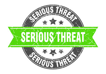 serious threat round stamp with ribbon. label sign