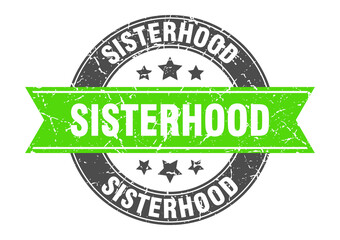 sisterhood round stamp with ribbon. label sign