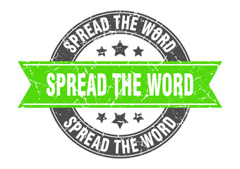 spread the word round stamp with ribbon. label sign