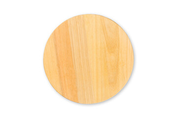 Circular wooden cutting kitchen Board, isolated on white background. Top view
