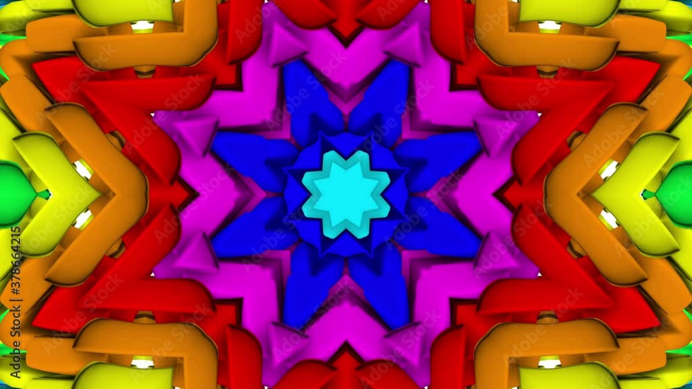 Poster bright multicolored looped kaleidoscope background. abstract animation. 3d render