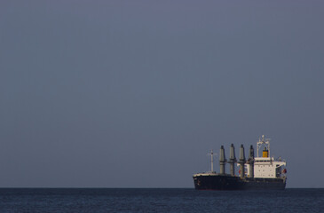 beautiful bay with big ship in the caribbean