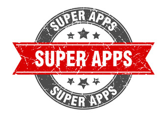 super apps round stamp with ribbon. label sign