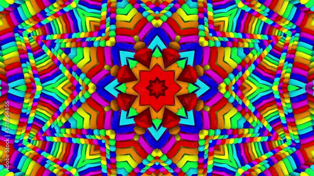 Poster bright multicolored looped kaleidoscope background. abstract animation. 3d render