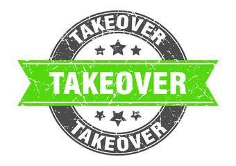 takeover round stamp with ribbon. label sign