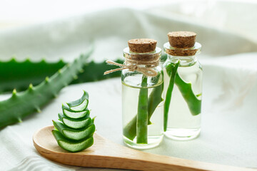 アロエと植物性の化粧品やアロマオイルのイメージ素材