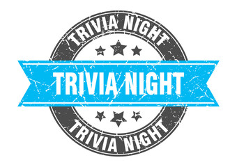 trivia night round stamp with ribbon. label sign