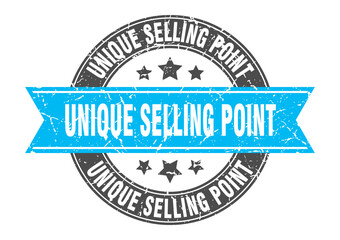 unique selling point round stamp with ribbon. label sign
