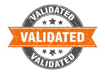 validated round stamp with ribbon. label sign
