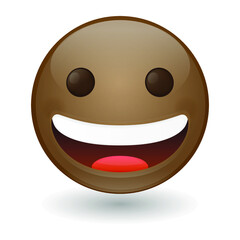 Grinning Emoji Dark Skin Tone. Vector art  illustration design. Emoticon expression graphic round. Avatar kawaii style.