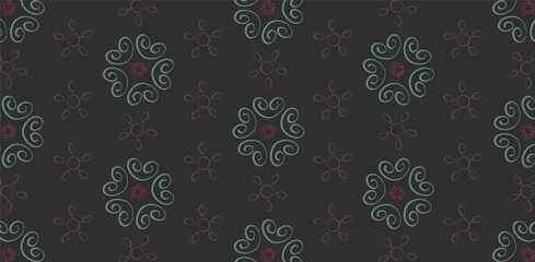 Seamless vector pattern with floral elements on a dark background