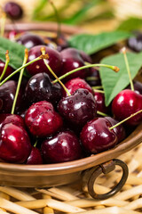 Cherries Background. Sweet Black and Red Cherries. Selective focus.