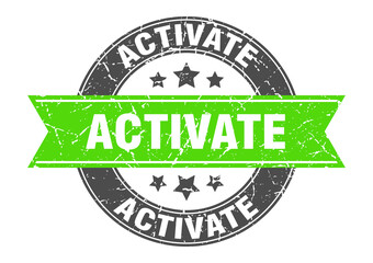 activate round stamp with ribbon. label sign