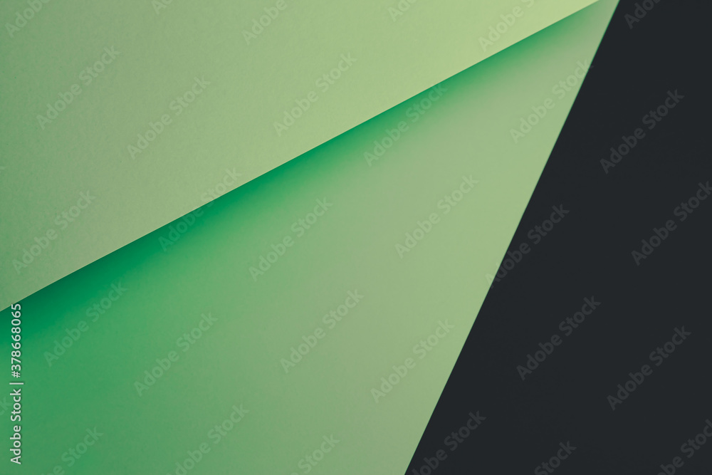 Poster pastel green and black flat lay background with sharp layers and shadows with copy space