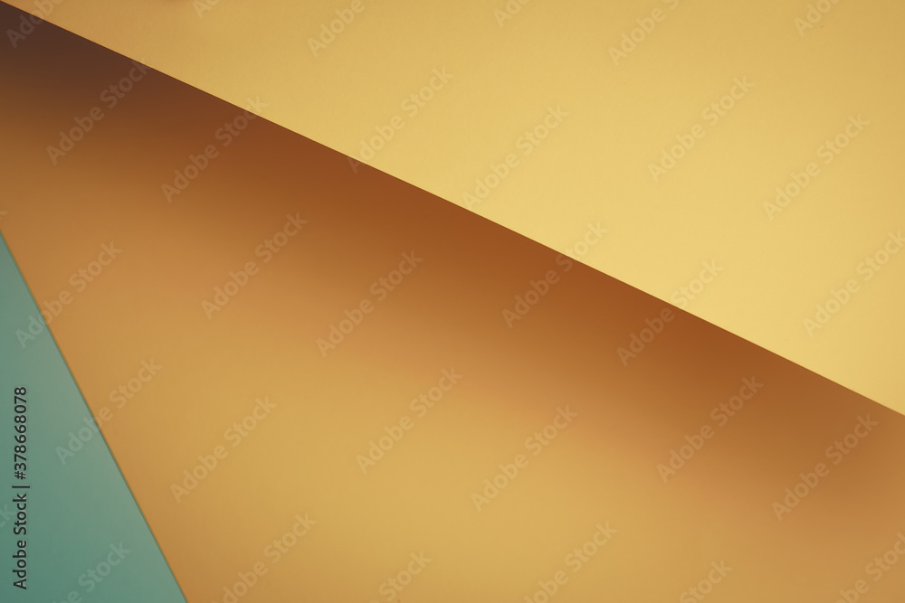 Poster pastel yellow and blue flat lay background with sharp layers and shadows with copy space