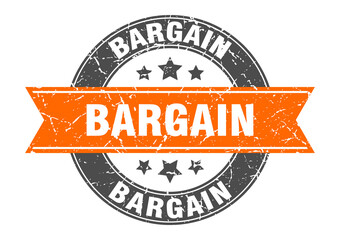 bargain round stamp with ribbon. label sign