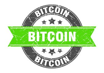 bitcoin round stamp with ribbon. label sign