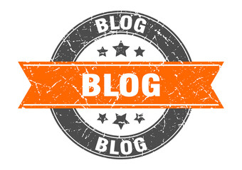 blog round stamp with ribbon. label sign