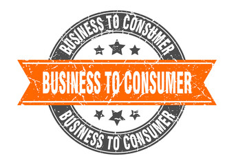 business to consumer round stamp with ribbon. label sign