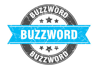 buzzword round stamp with ribbon. label sign