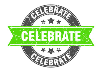 celebrate round stamp with ribbon. label sign