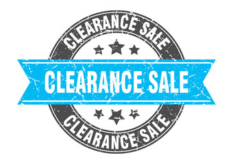 clearance sale round stamp with ribbon. label sign