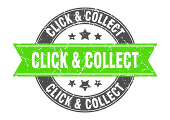 click & collect round stamp with ribbon. label sign