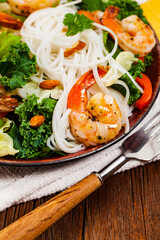 Vietnamese Salad with Shrimp and Rice Noodle. Selective focus.