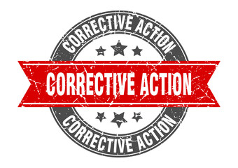 corrective action round stamp with ribbon. label sign