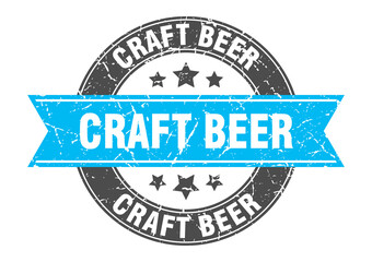 craft beer round stamp with ribbon. label sign