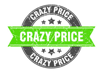 crazy price round stamp with ribbon. label sign