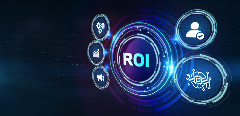 Business, Technology, Internet and network concept. ROI Return on Investment Finance Profit Success.
