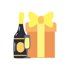 Gift champagne bottle and cup free form style icon vector design