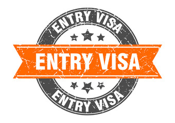 entry visa round stamp with ribbon. label sign