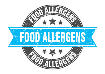 food allergens round stamp with ribbon. label sign