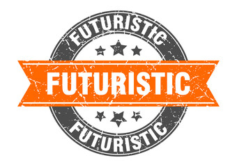 futuristic round stamp with ribbon. label sign