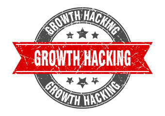 growth hacking round stamp with ribbon. label sign
