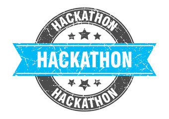 hackathon round stamp with ribbon. label sign