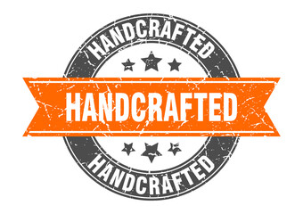 hand crafted round stamp with ribbon. label sign