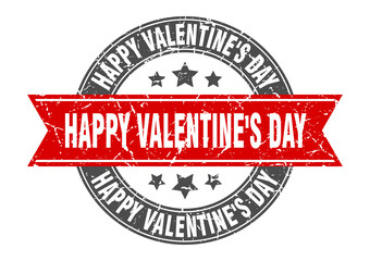 happy Valentine's day round stamp with ribbon. label sign
