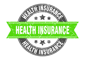 health insurance round stamp with ribbon. label sign