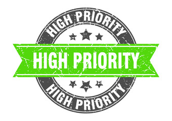 high priority round stamp with ribbon. label sign