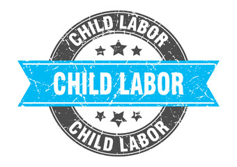 child labor round stamp with ribbon. label sign