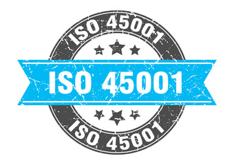 iso 45001 round stamp with ribbon. label sign