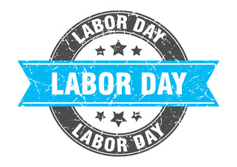 Fototapeta premium labor day round stamp with ribbon. label sign