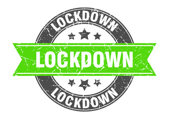 Obraz premium lockdown round stamp with ribbon. label sign