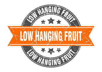 low hanging fruit round stamp with ribbon. label sign